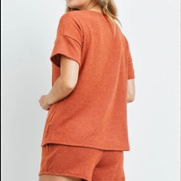 Rust Top And Shorts With Self Tie Lounge Set - Picture 4 of 6